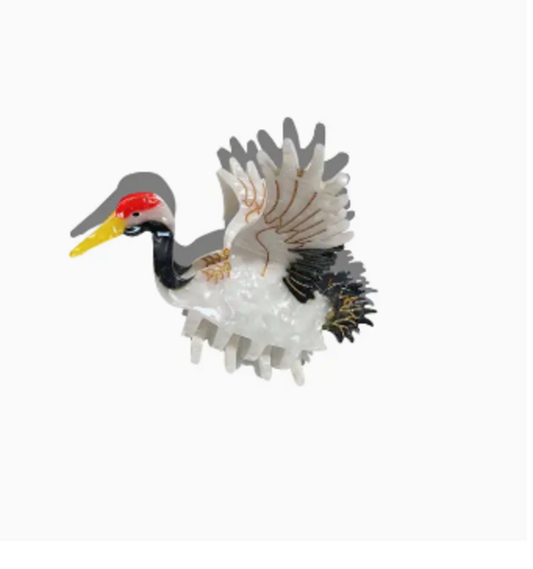 Solar Eclipse Hand-Painted Crane Bird Claw Hair Clip