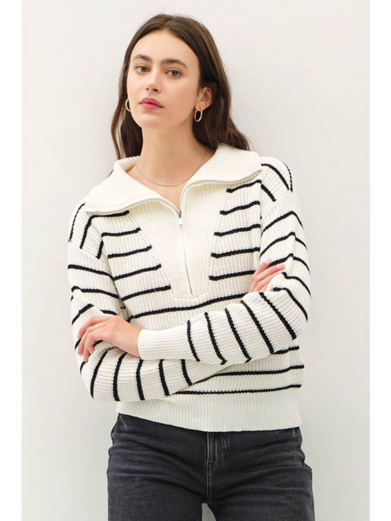 Be Cool Striped Half Zip Sweater