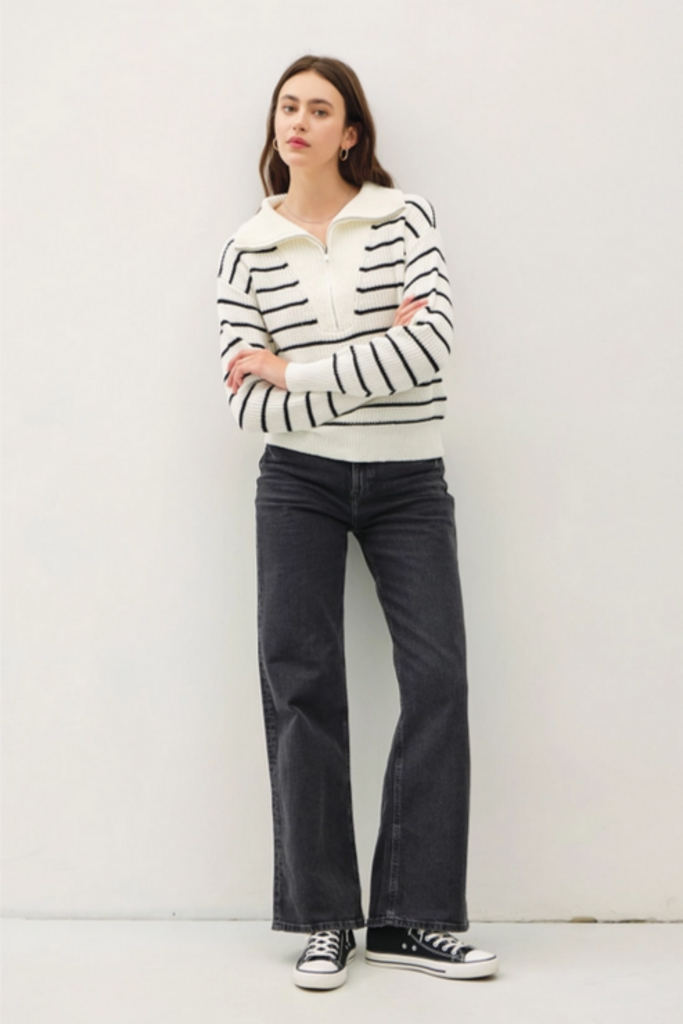 Be Cool Striped Half Zip Sweater