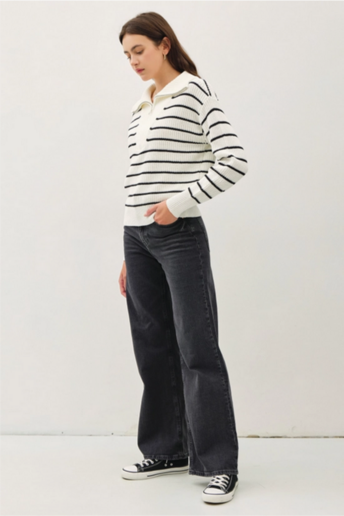 Be Cool Striped Half Zip Sweater