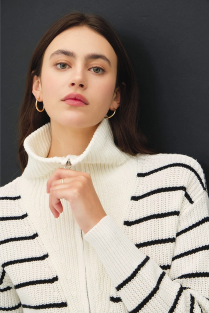 Be Cool Striped Half Zip Sweater