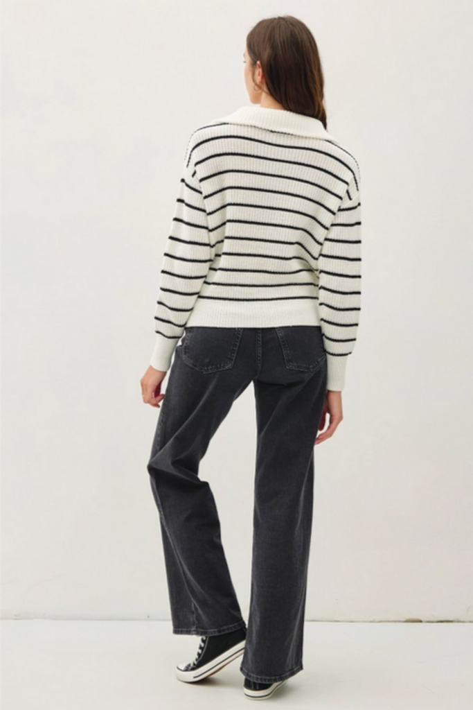 Be Cool Striped Half Zip Sweater