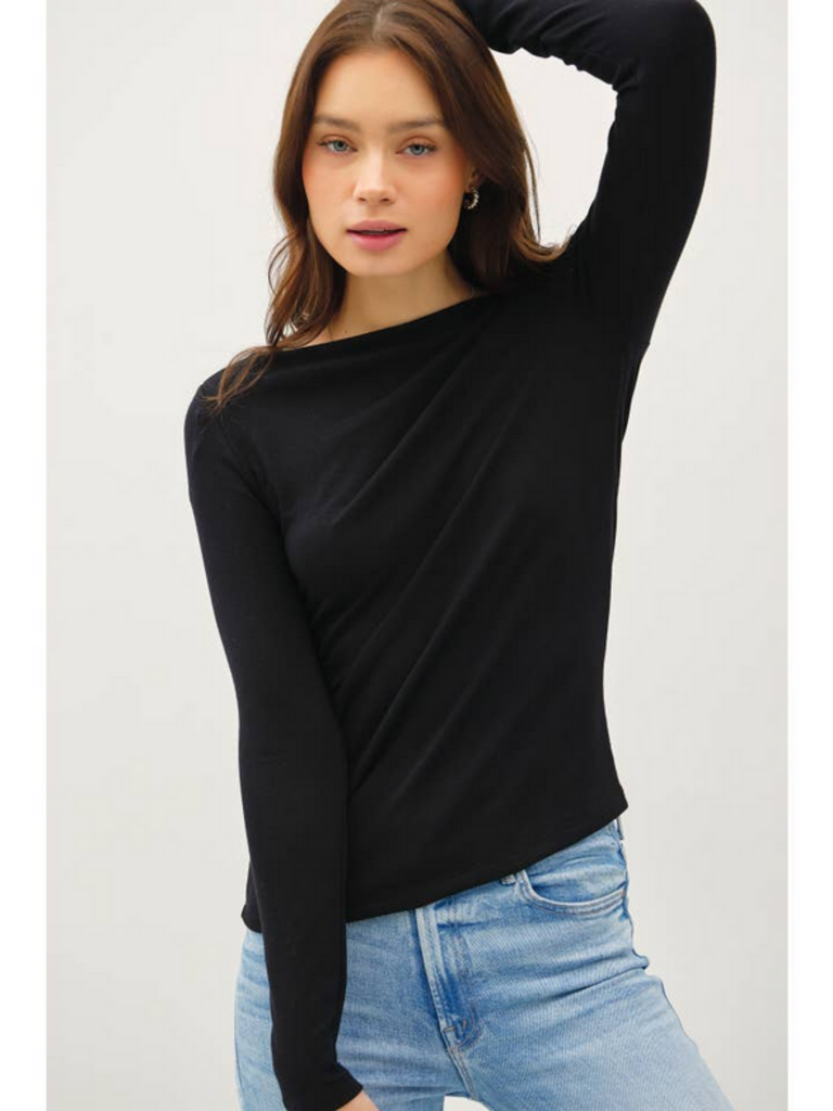 Be Cool Boat Neck Long Sleeve Knit Top