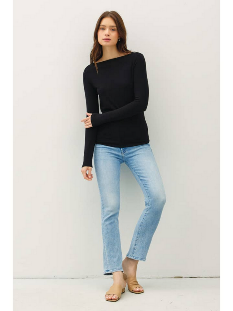 Be Cool Boat Neck Long Sleeve Knit Top
