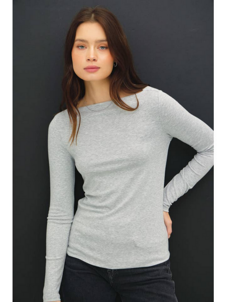Be Cool Boat Neck Long Sleeve Knit Top
