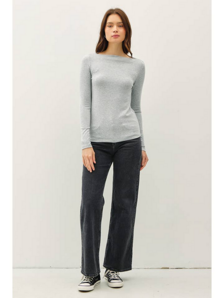 Be Cool Boat Neck Long Sleeve Knit Top