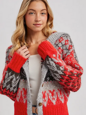 Bluivy Fair Isle Button Down Knit Sweater Cardigan Hoodie