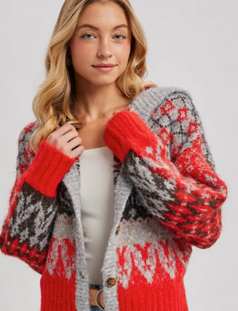 Bluivy Fair Isle Button Down Knit Sweater Cardigan Hoodie