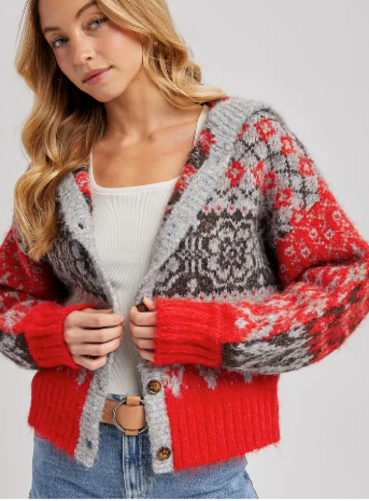 Bluivy Fair Isle Button Down Knit Sweater Cardigan Hoodie