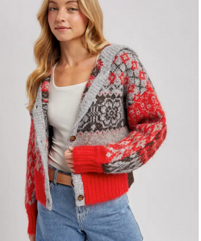 Bluivy Fair Isle Button Down Knit Sweater Cardigan Hoodie