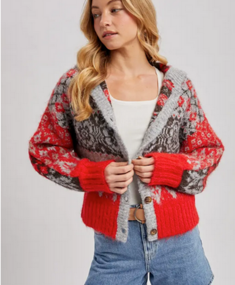 Bluivy Fair Isle Button Down Knit Sweater Cardigan Hoodie