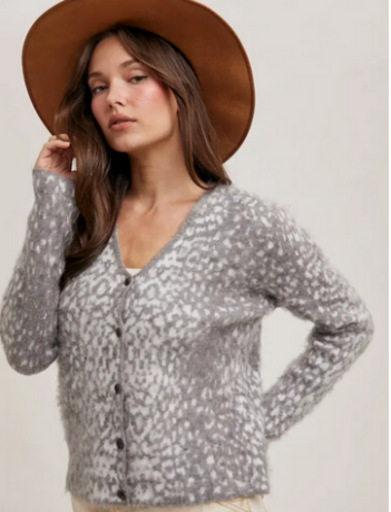 Bluivy Leopard Button Down Knit Cardigan