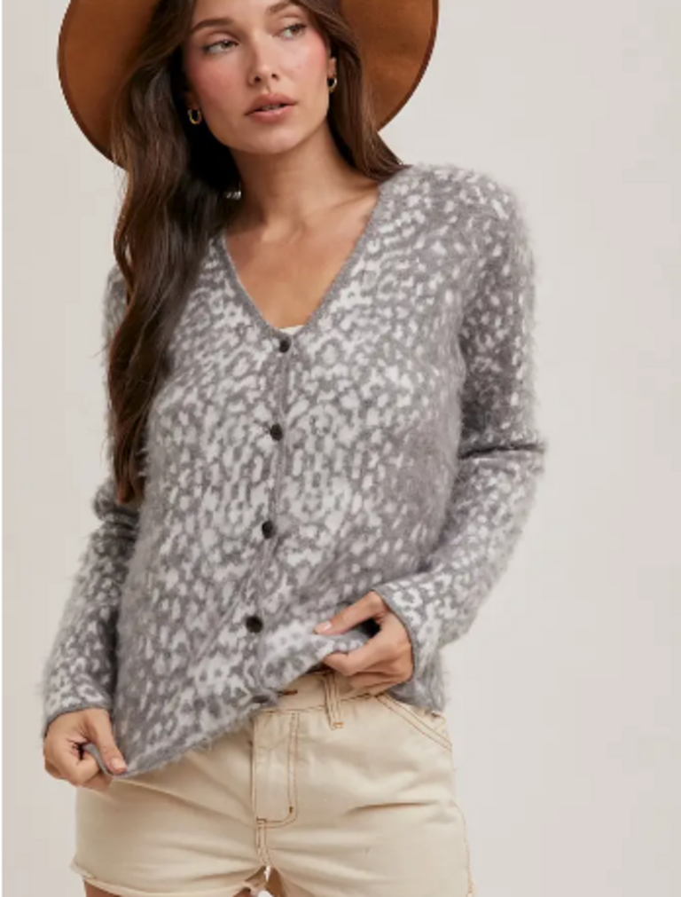 Bluivy Leopard Button Down Knit Cardigan