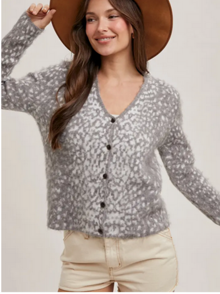 Bluivy Leopard Button Down Knit Cardigan