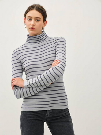 Be Cool Classic Cut Striped Turtle Neck in Slate Blue