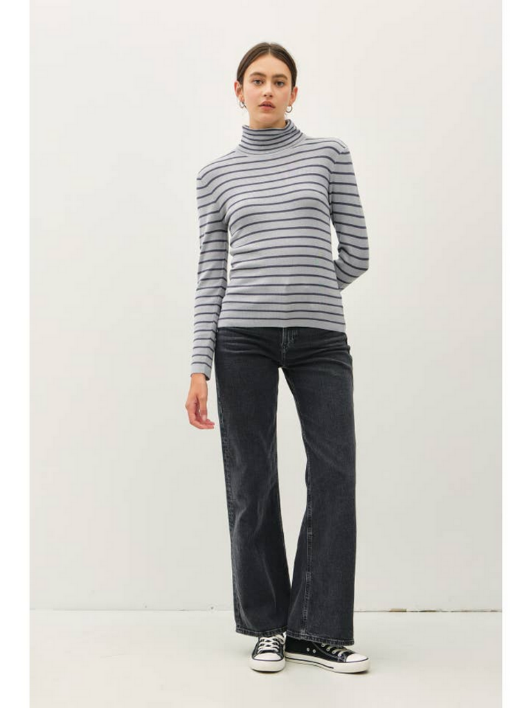 Be Cool Classic Cut Striped Turtle Neck in Slate Blue