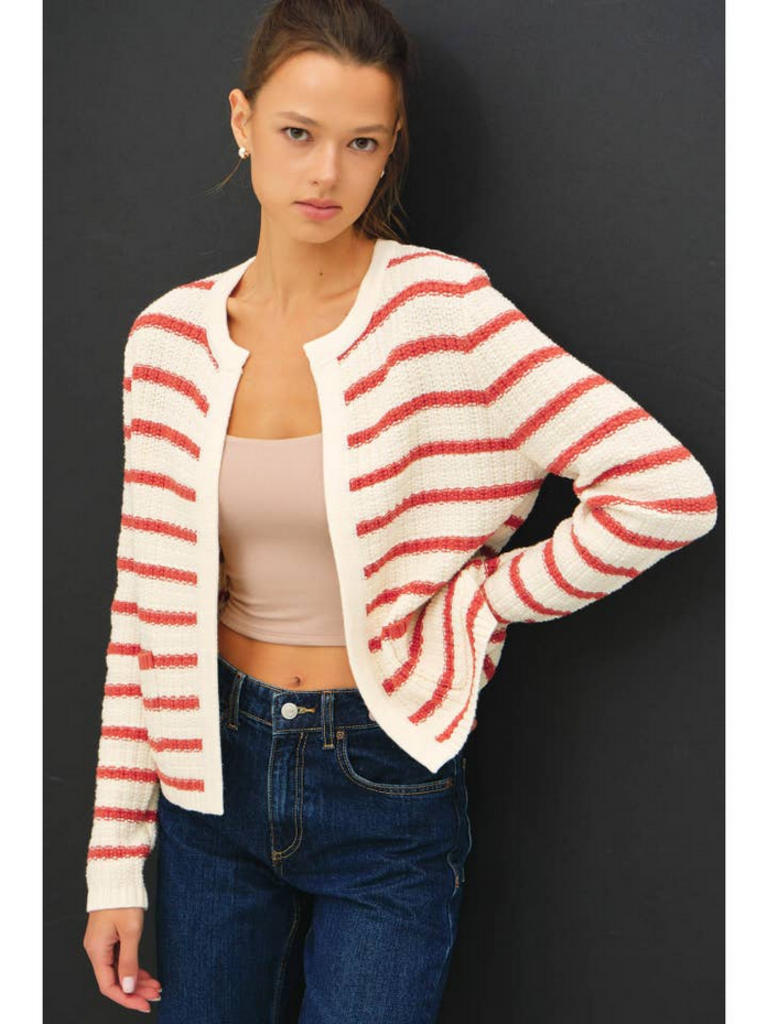 Be Cool Chunky Knit Striped Open Cardigan