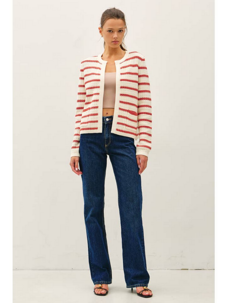 Be Cool Chunky Knit Striped Open Cardigan