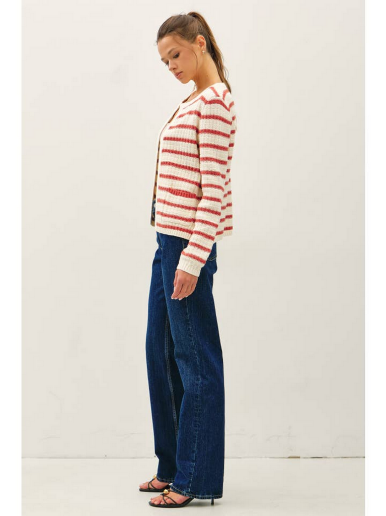 Be Cool Chunky Knit Striped Open Cardigan