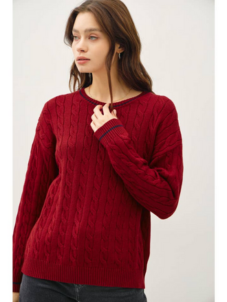 Be Cool Chunky Cable Knit Sweater with Accent Detail