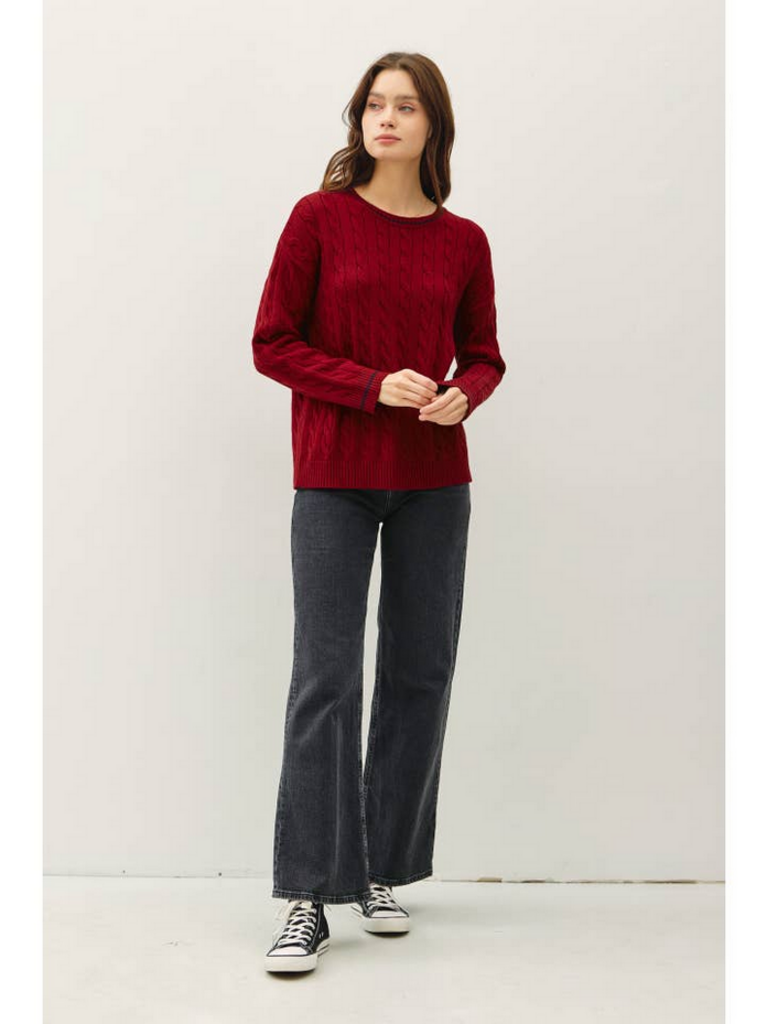 Be Cool Chunky Cable Knit Sweater with Accent Detail