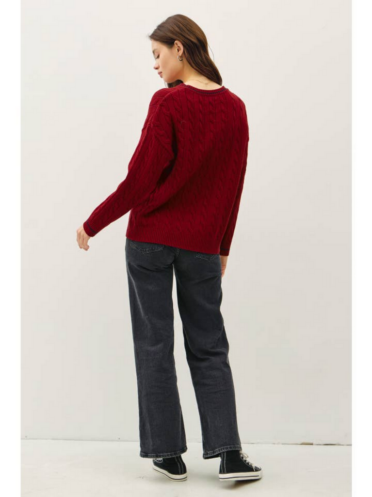 Be Cool Chunky Cable Knit Sweater with Accent Detail