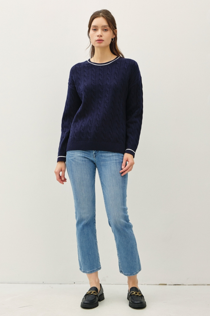 Be Cool Chunky Cable Knit Sweater with Accent Detail