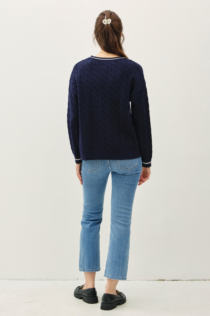 Be Cool Chunky Cable Knit Sweater with Accent Detail