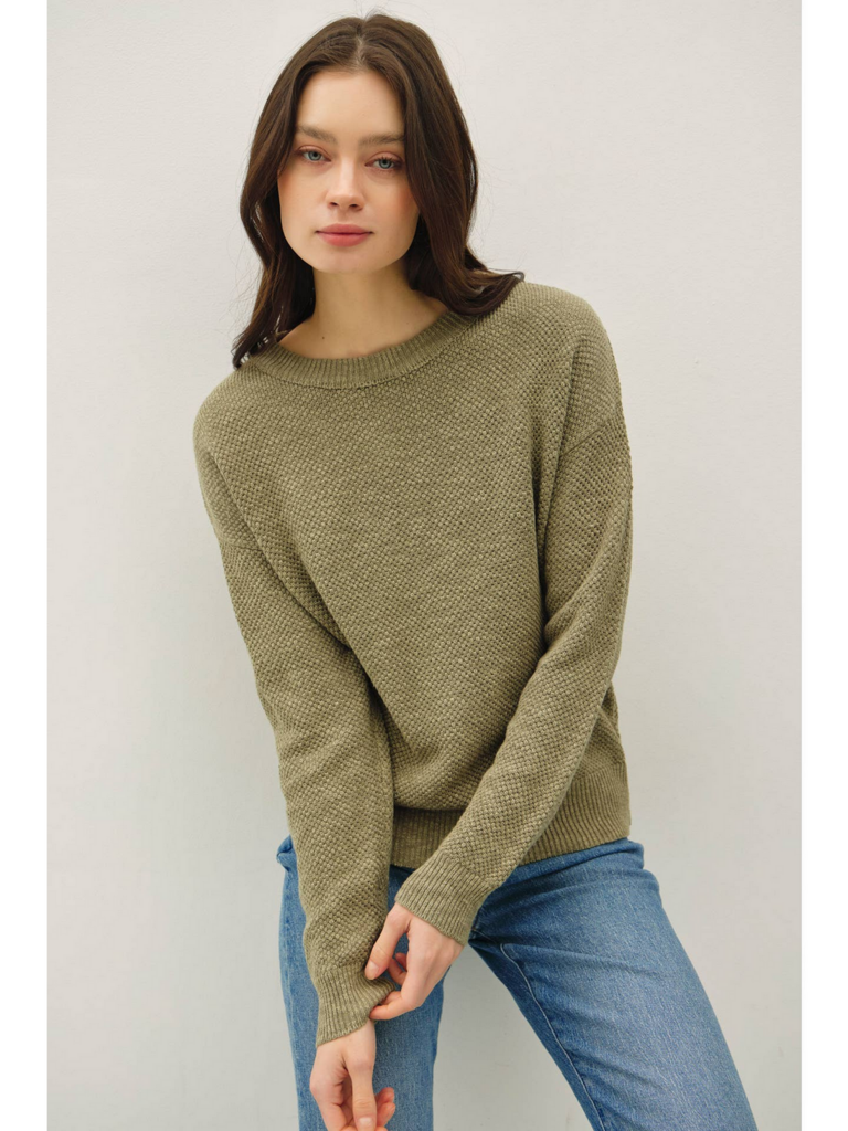 Be Cool Drop Shoulder Waffle Sweater