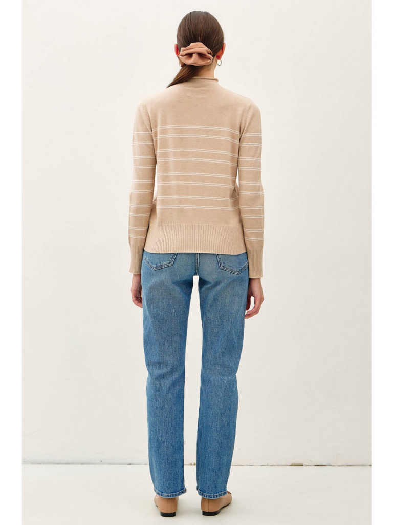 Be Cool Thin Double Striped Mock Neck Sweater