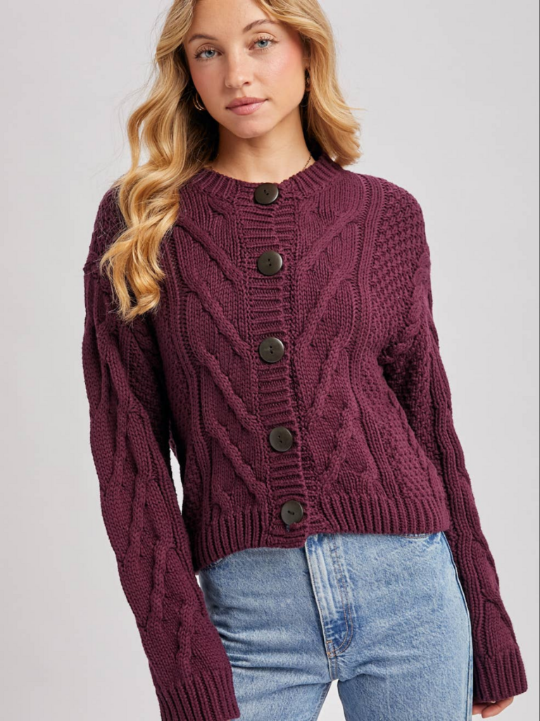 Bluivy Cropped Cable Knit Sweater Cardigan
