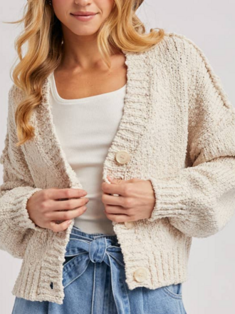 Bluivy Cropped Popcorn Knit Sweater Cardigan