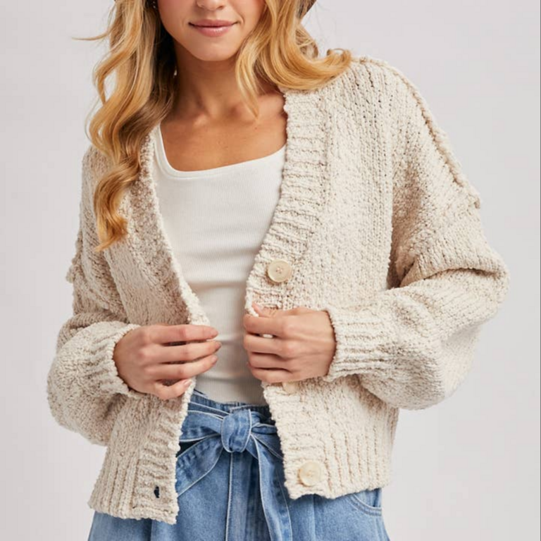 Bluivy Cropped Popcorn Knit Sweater Cardigan