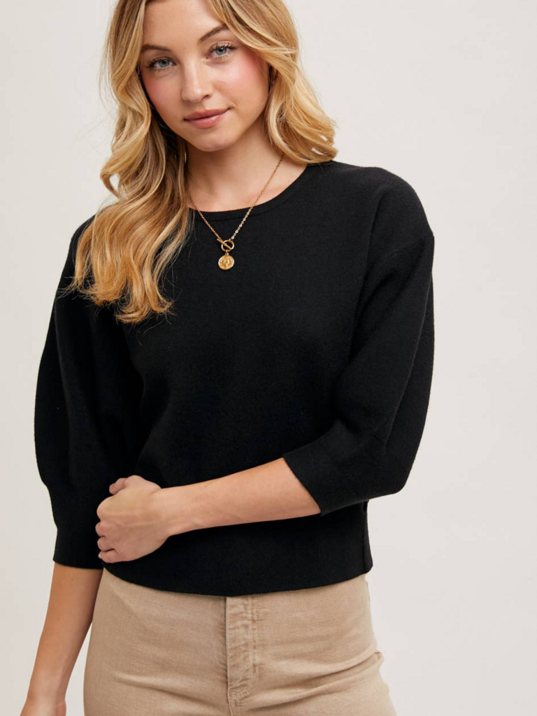 Bluivy Puffed 3/4 Sleeved Knit Sweater Top
