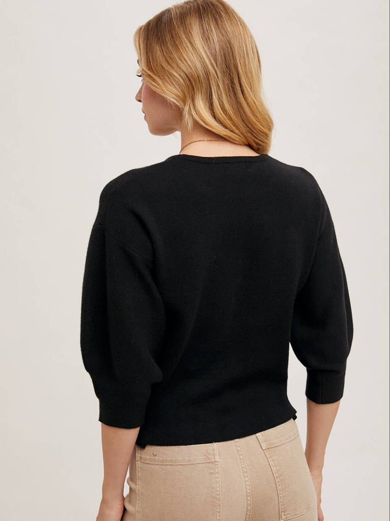Bluivy Puffed 3/4 Sleeved Knit Sweater Top