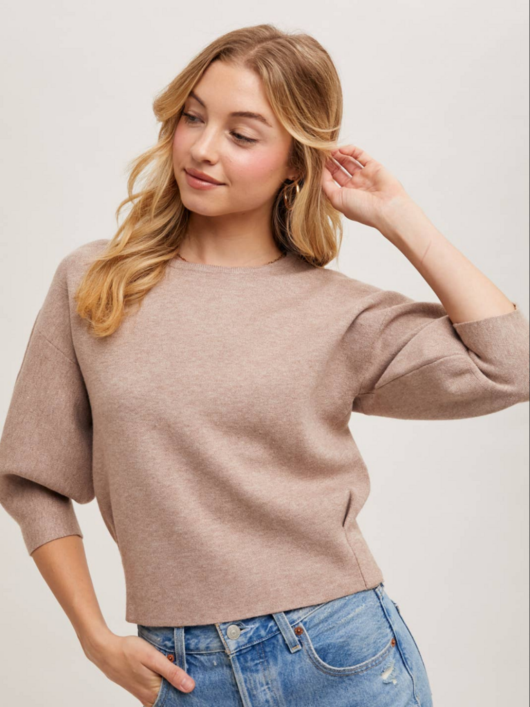 Bluivy Puffed 3/4 Sleeved Knit Sweater Top