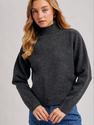 Bluivy Ribbed Mock Neck Heather Knit Sweater