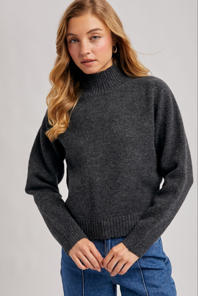 Bluivy Ribbed Mock Neck Heather Knit Sweater