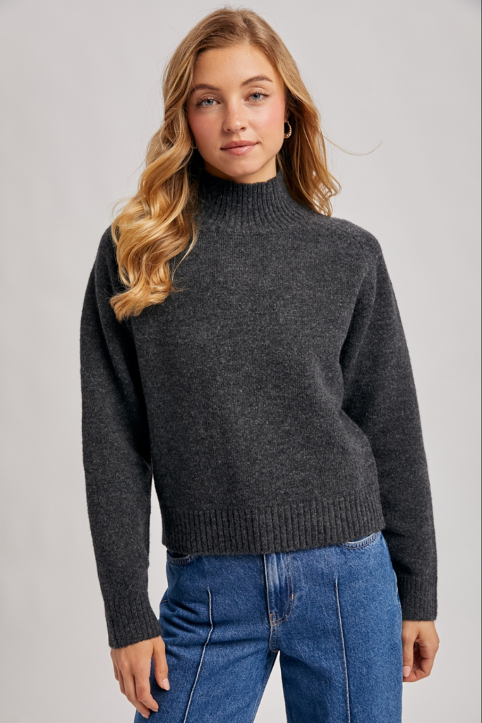 Bluivy Ribbed Mock Neck Heather Knit Sweater