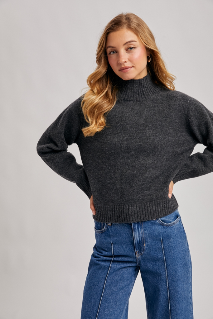 Bluivy Ribbed Mock Neck Heather Knit Sweater