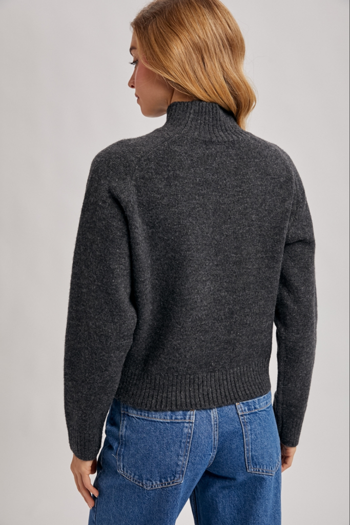 Bluivy Ribbed Mock Neck Heather Knit Sweater