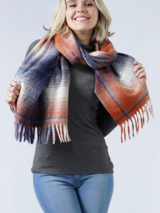 Blue Suede Plaid Soft Scarf w/Tassels