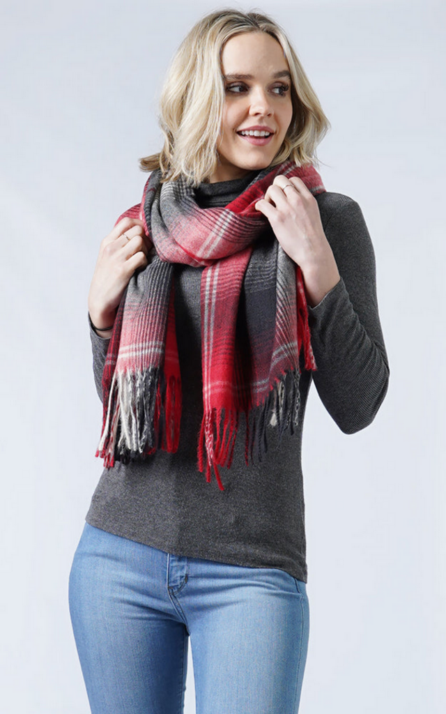 Blue Suede Plaid Soft Scarf w/Tassels