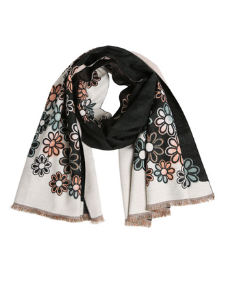 Blue Suede Floral Pattern Oblong Scarf