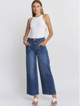 Mica Denim High Rise Seamed Wide Leg Cropped Jeans in Elephant