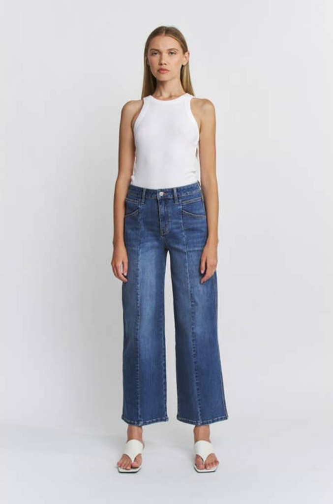 Mica Denim High Rise Seamed Wide Leg Cropped Jeans in Elephant