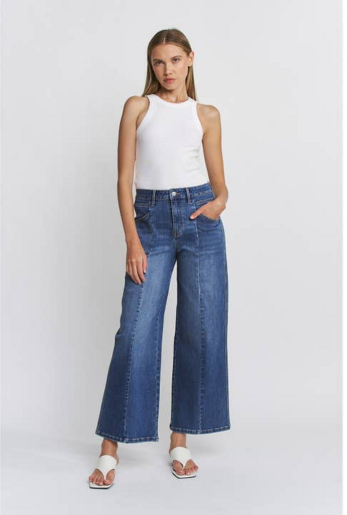 Mica Denim High Rise Seamed Wide Leg Cropped Jeans in Elephant