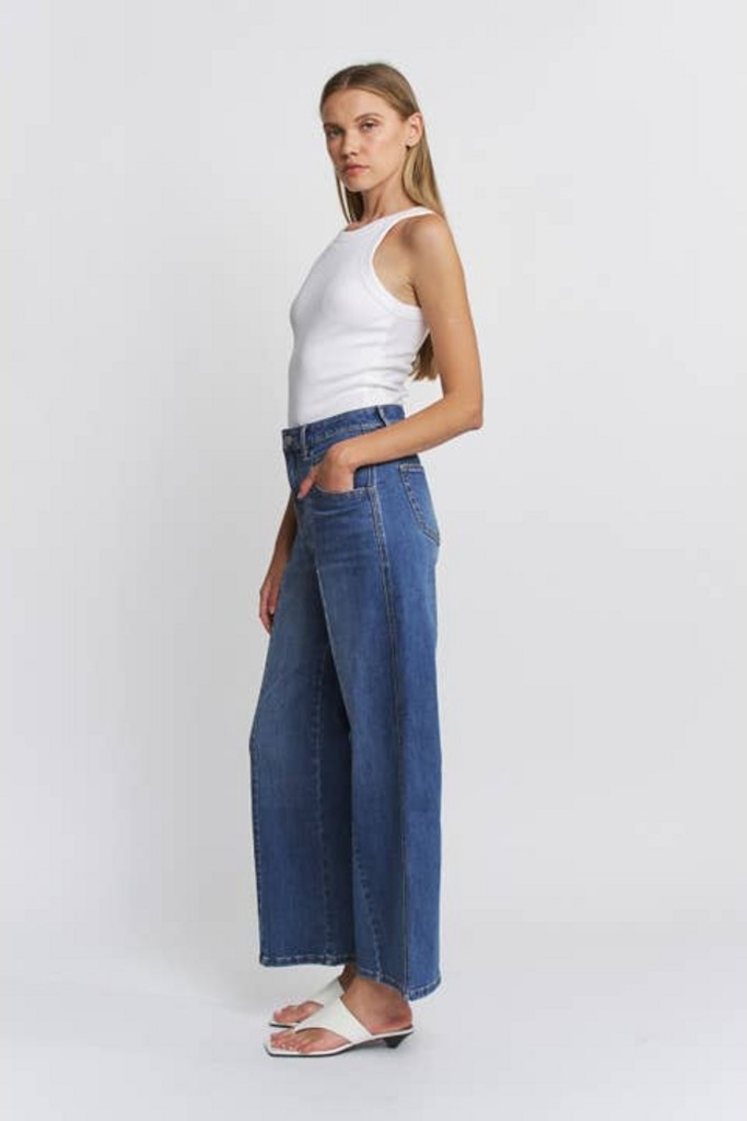 Mica Denim High Rise Seamed Wide Leg Cropped Jeans in Elephant
