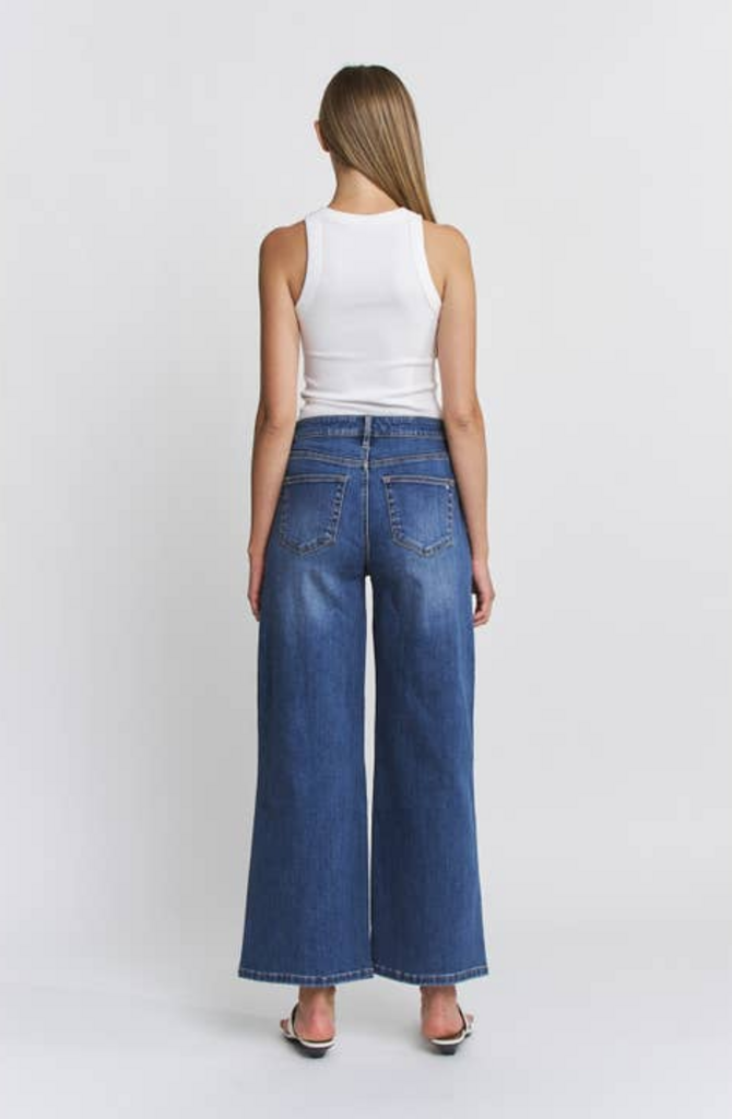 Mica Denim High Rise Seamed Wide Leg Cropped Jeans in Elephant