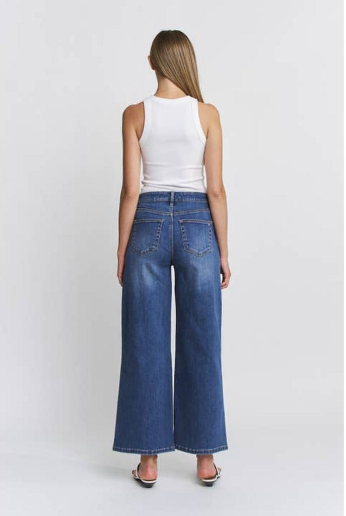 Mica Denim High Rise Seamed Wide Leg Cropped Jeans in Elephant